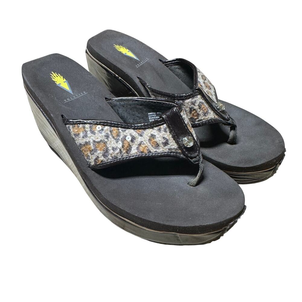 Volatile Sequin Animal Print Brown Wedge Sandals Women's Size 10 EUC